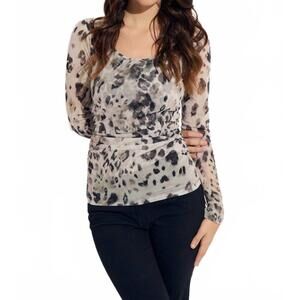 NEW OOLALA cheetah scoop neck side rushed top in taupe